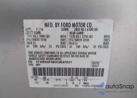 2017 Ford Explorer Limited из США, поврежденный, VIN 1FM5K8F88HGB47631